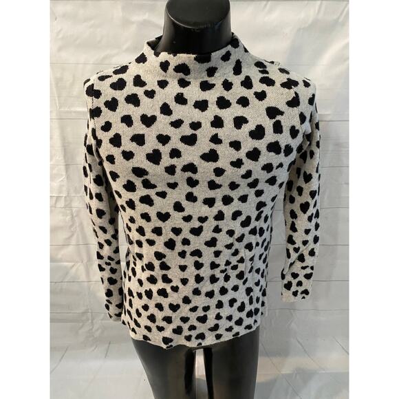 LOFT Sweater Women’s Medium Petite Heart Print Mock Neck Wool Blend Sweater EUC - Picture 2 of 9